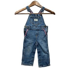 OshKosh B'gosh Denim Overalls Toddler Baby Girls 18M Blue Floral Accents